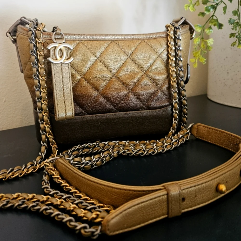 Chanel Gabrielle Hobo Ombre Gold Quilted Crossbody Bag with Chain Strap - Picture 1 of 11